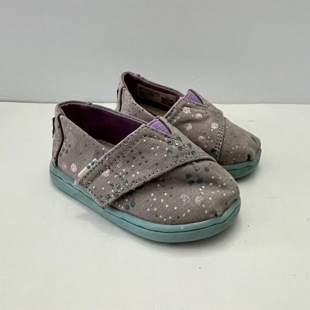 Toms Tiny Alpargata Slip-on Classics Gray Metallic Dot Canvas Toddler Kid T4